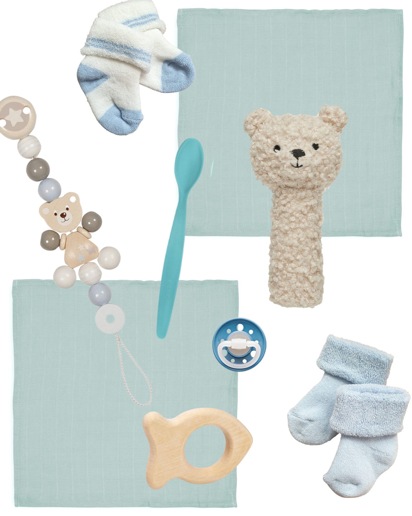 Inhalt Windeltorte Blau Bär, Geschenk zur Geburt für Junge, Babyparty Geschenk